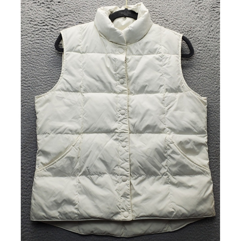 Lands' End Max 600 Down Puffer Vest Women Medium Tan Outdoor Ski Filled Warm EUC